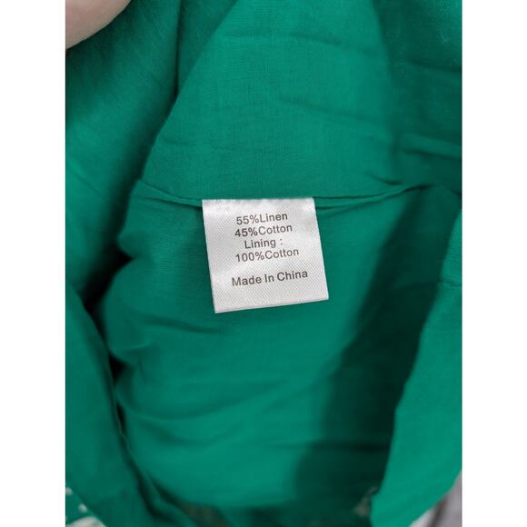 Tuckernuck Green Linen Blend Belted Shirt Dress Embroidered Hem NWT S - Picture 7 of 7